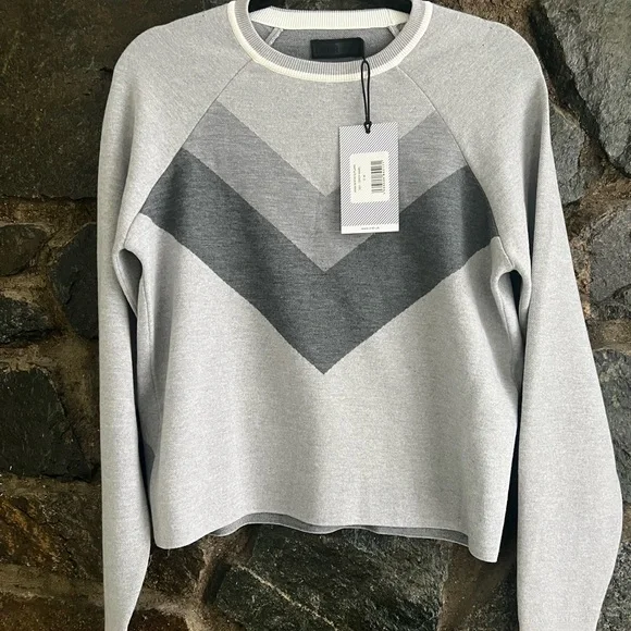 LNDR Sweater. Grey stripe chevron crew neck